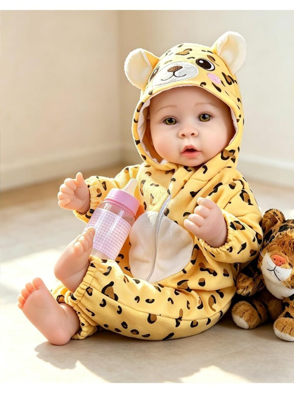 17-Inch Yellow Leopard Reborn Realistic Baby Doll Gift Kids 3+ with Accessories